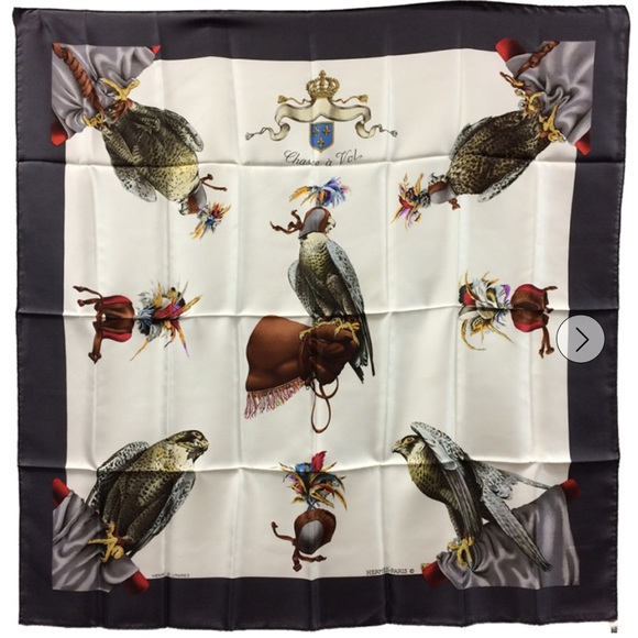 Hermes Red and White Falcon Scarf 1962 HERMES CHASSE AU VOL SILK SCARF - Picture 1 of 5